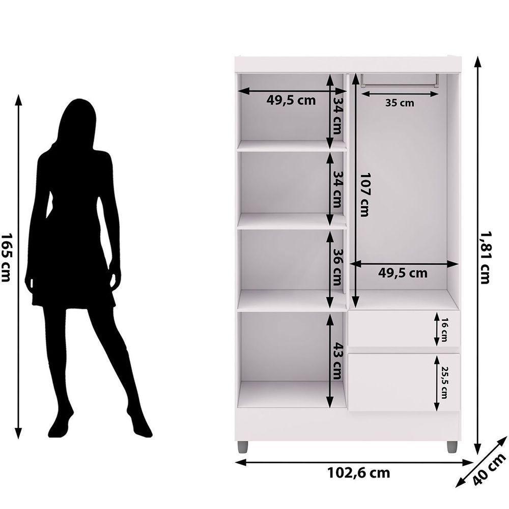 Guarda-roupa Solteiro 4 Portas 2 Gavetas Com Pés Ideval Branco-camarim - 3