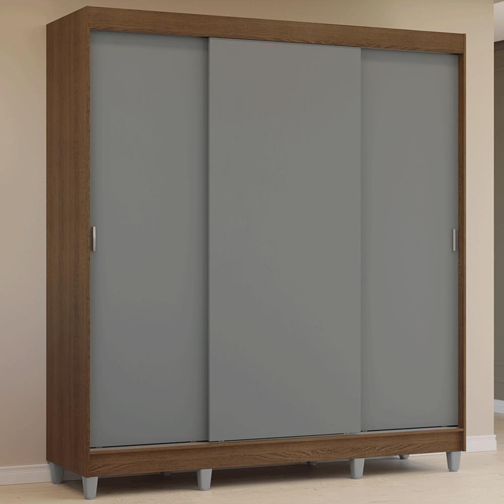 Guarda-roupa Casal Com Pés 3 Portas De Correr Rustic Cinza Reno Madesa - 1