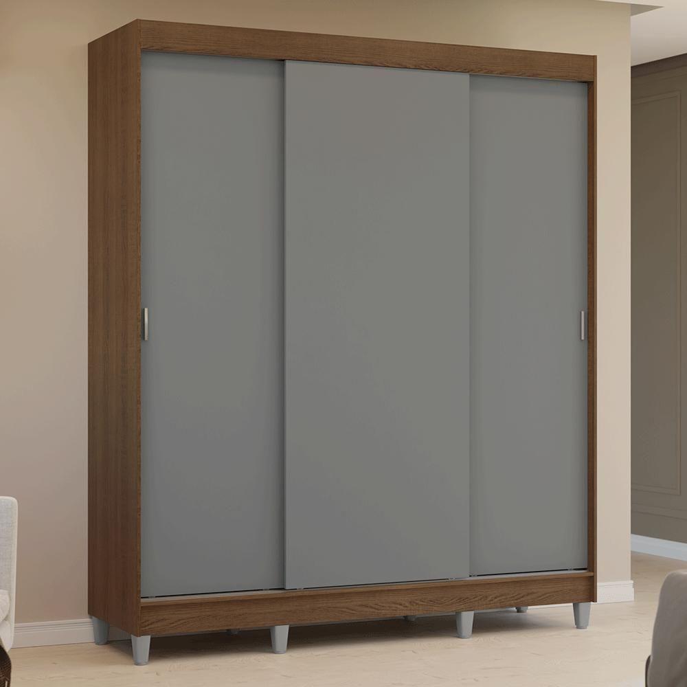 Guarda-roupa Casal Com Pés 3 Portas De Correr Rustic Cinza Reno Madesa - 10