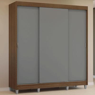 Guarda-roupa Casal Com Pés 3 Portas De Correr Rustic Cinza Reno Madesa