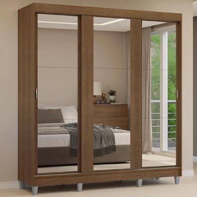 Guarda-roupa Casal Com Pés 3 Portas De Correr De Espelho Rustic Reno Madesa