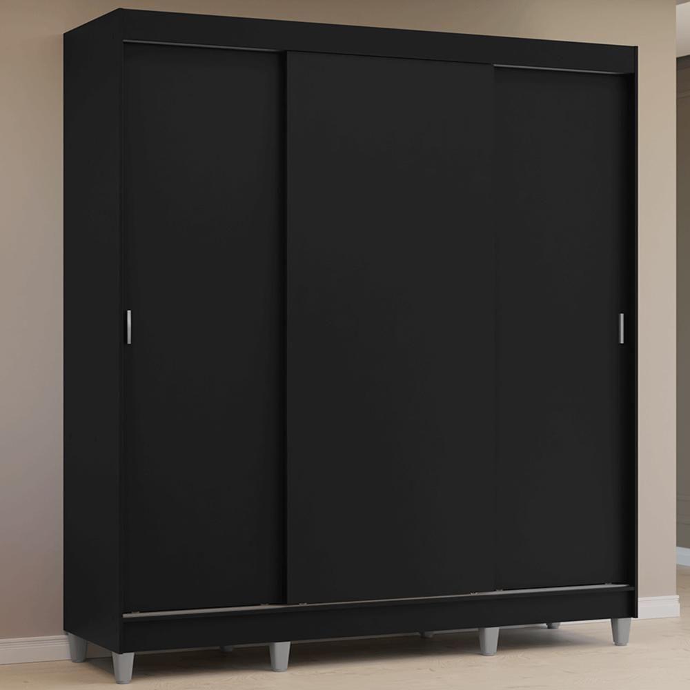 Guarda-roupa Casal Com Pés 3 Portas De Correr Preto Reno Madesa - 1