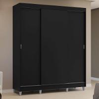 Guarda-roupa Casal Com Pés 3 Portas De Correr Preto Reno Madesa - 10