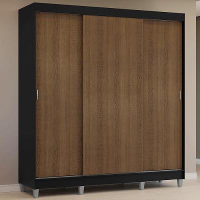 Guarda Roupa Casal Reno 3 Portas de Correr 4 Gavetas Preto-Rustic MDP