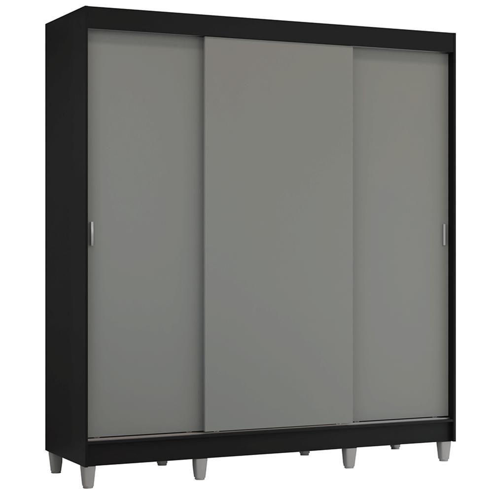 Guarda-roupa Casal Com Pés 3 Portas De Correr Preto Cinza Reno Madesa - 2