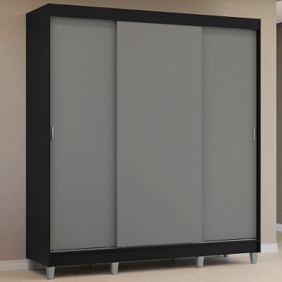 Guarda Roupa Casal Reno 3 Portas de Correr 4 Gavetas Preto-Cinza MDP