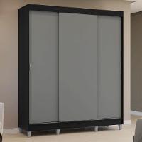 Guarda-roupa Casal Com Pés 3 Portas De Correr Preto Cinza Reno Madesa - 10