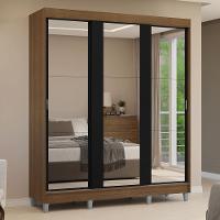 Guarda-roupa Casal Com Pés 3 Portas De Correr De Espelho Rustic Preto Reno Madesa - 10