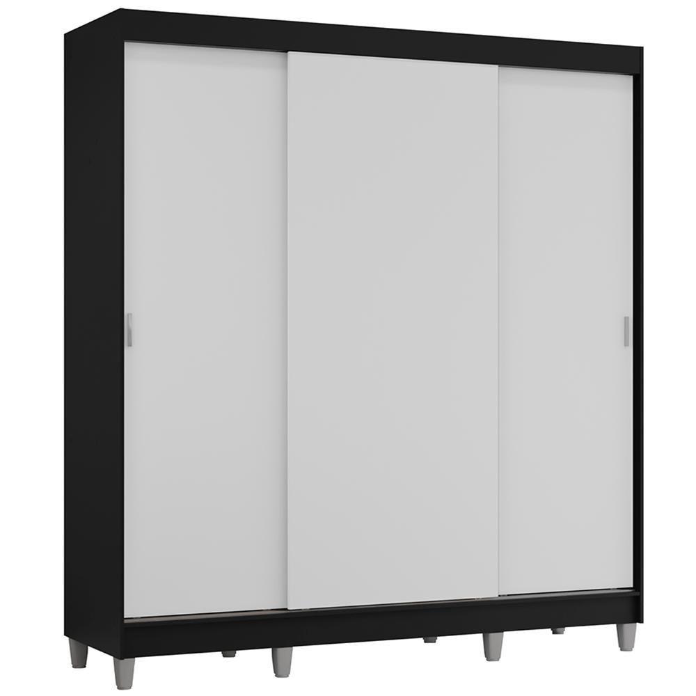 Guarda-roupa Casal Com Pés 3 Portas De Correr Preto Branco Reno Madesa - 2