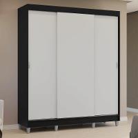 Guarda-roupa Casal Com Pés 3 Portas De Correr Preto Branco Reno Madesa - 10
