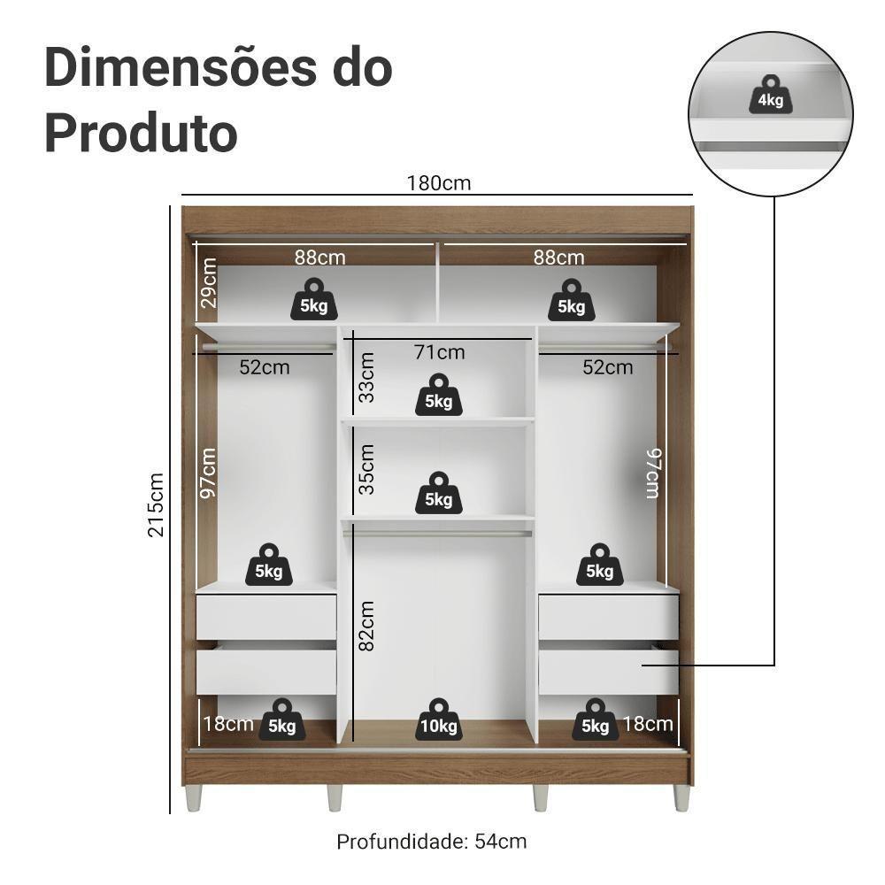 Guarda-roupa Casal Com Pés 3 Portas De Correr De Espelho Rustic Cinza Reno Madesa - 3