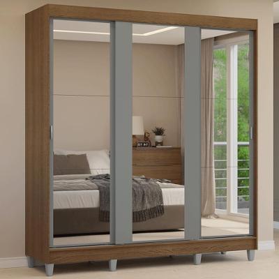 Guarda-roupa Casal Com Pés 3 Portas De Correr De Espelho Rustic Cinza Reno Madesa