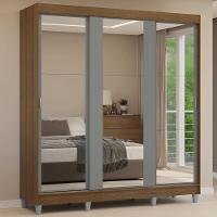 Guarda-roupa Casal Com Pés 3 Portas De Correr De Espelho Rustic Cinza Reno Madesa - 1