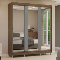 Guarda-roupa Casal Com Pés 3 Portas De Correr De Espelho Rustic Cinza Reno Madesa - 10