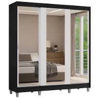 Guarda-roupa Casal Com Pés 3 Portas De Correr De Espelho Preto Branco Reno Madesa - 2