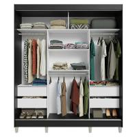 Guarda-roupa Casal Com Pés 3 Portas De Correr De Espelho Preto Branco Reno Madesa - 7