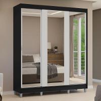 Guarda-roupa Casal Com Pés 3 Portas De Correr De Espelho Preto Branco Reno Madesa - 10
