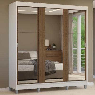 Guarda-roupa Casal Com Pés 3 Portas De Correr De Espelho Branco Rustic Reno Madesa