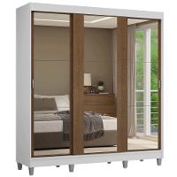 Guarda-roupa Casal Com Pés 3 Portas De Correr De Espelho Branco Rustic Reno Madesa - 2