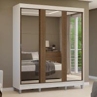 Guarda-roupa Casal Com Pés 3 Portas De Correr De Espelho Branco Rustic Reno Madesa - 10