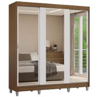 Guarda-roupa Casal Com Pés 3 Portas De Correr De Espelho Rustic Branco Reno Madesa - 2