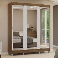 Guarda-roupa Casal Com Pés 3 Portas De Correr De Espelho Rustic Branco Reno Madesa - 9