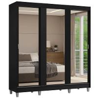 Guarda-roupa Casal Com Pés 3 Portas De Correr De Espelho Preto Reno Madesa - 2