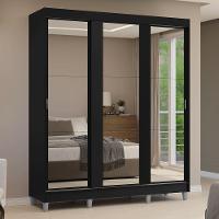 Guarda-roupa Casal Com Pés 3 Portas De Correr De Espelho Preto Reno Madesa - 10