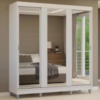 Guarda-roupa Casal Com Pés 3 Portas De Correr De Espelho Branco Reno Madesa - 1