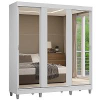 Guarda-roupa Casal Com Pés 3 Portas De Correr De Espelho Branco Reno Madesa - 2