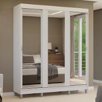 Guarda-roupa Casal Com Pés 3 Portas De Correr De Espelho Branco Reno Madesa - 9