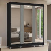 Guarda-roupa Casal Com Pés 3 Portas De Correr De Espelho Preto Cinza Reno Madesa - 10