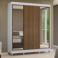 Guarda-roupa Casal Com Pés 3 Portas De Correr Com Espelhos Branco Rustic Reno Madesa - 10