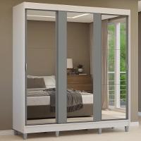 Guarda-roupa Casal Com Pés 3 Portas De Correr De Espelho Branco Cinza Reno Madesa - 1