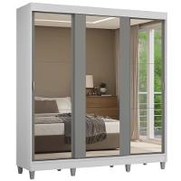 Guarda-roupa Casal Com Pés 3 Portas De Correr De Espelho Branco Cinza Reno Madesa - 2