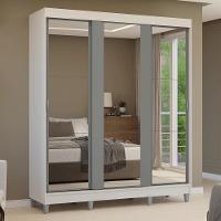 Guarda-roupa Casal Com Pés 3 Portas De Correr De Espelho Branco Cinza Reno Madesa - 10