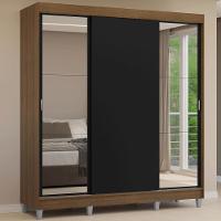 Guarda-roupa Casal Com Pés 3 Portas De Correr Com Espelhos Rustic Preto Reno Madesa - 1