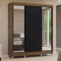 Guarda-roupa Casal Com Pés 3 Portas De Correr Com Espelhos Rustic Preto Reno Madesa - 2