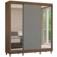 Guarda-roupa Casal Com Pés 3 Portas De Correr Com Espelhos Rustic Cinza Reno Madesa - 2