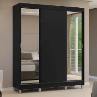 Guarda-roupa Casal Com Pés 3 Portas De Correr Com Espelhos Preto Reno Madesa - 10