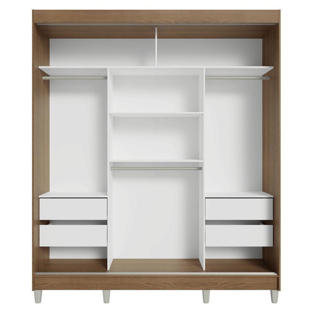 Guarda-roupa Casal Com Pés 3 Portas De Correr Com Espelhos Rustic Branco Reno Madesa - 8