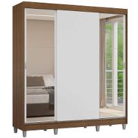 Guarda-roupa Casal Com Pés 3 Portas De Correr Com Espelhos Rustic Branco Reno Madesa - 2