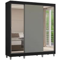 Guarda-roupa Casal Com Pés 3 Portas De Correr Com Espelhos Preto Cinza Reno Madesa - 2