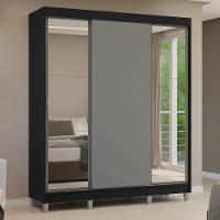 Guarda-roupa Casal Com Pés 3 Portas De Correr Com Espelhos Preto Cinza Reno Madesa - 10
