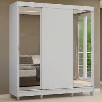 Guarda-roupa Casal Com Pés 3 Portas De Correr Com Espelhos Branco Reno Madesa - 1