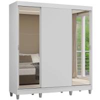 Guarda-roupa Casal Com Pés 3 Portas De Correr Com Espelhos Branco Reno Madesa - 2