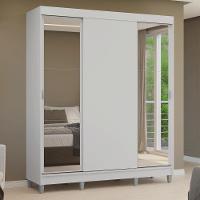 Guarda-roupa Casal Com Pés 3 Portas De Correr Com Espelhos Branco Reno Madesa - 9