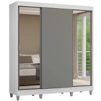 Guarda-roupa Casal Com Pés 3 Portas De Correr Com Espelhos Branco Cinza Reno Madesa - 2