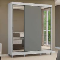 Guarda-roupa Casal Com Pés 3 Portas De Correr Com Espelhos Branco Cinza Reno Madesa - 10