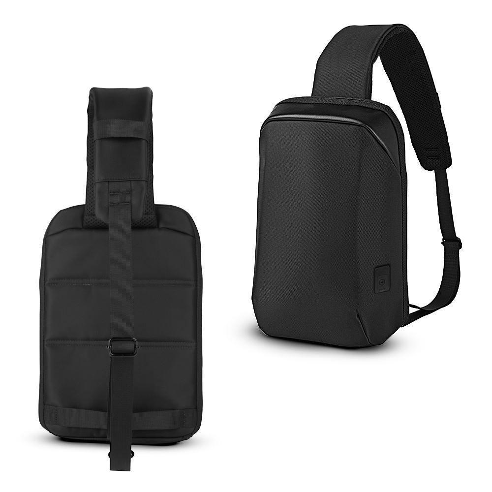 Mochila Transversal Elegance Em Couro Sintético - Preta Com Compartimento Para Tablet - 6